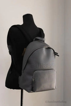 Burberry Abbeydale Branded Charcoal Grey Leather Backpack