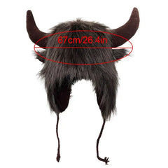 Bison Earflap Hat with Horns