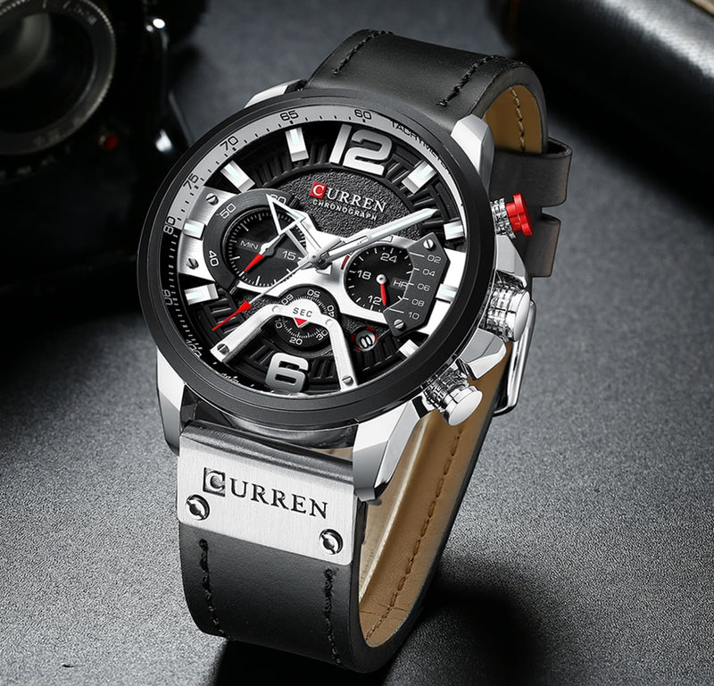 Curren Military Leather Chronograph Wristwatch